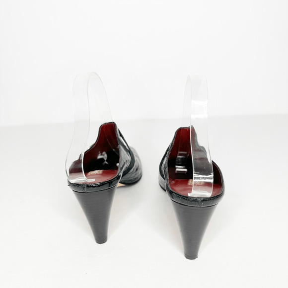 Brighton Romeo Mules Italian Black Patent Leather Kitten Heel Croc embossed 9.5 - Picture 4 of 7